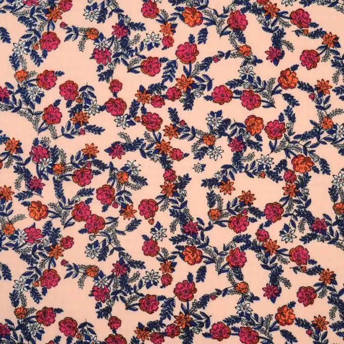 Tessuto crêpe fiori rosa fucsia