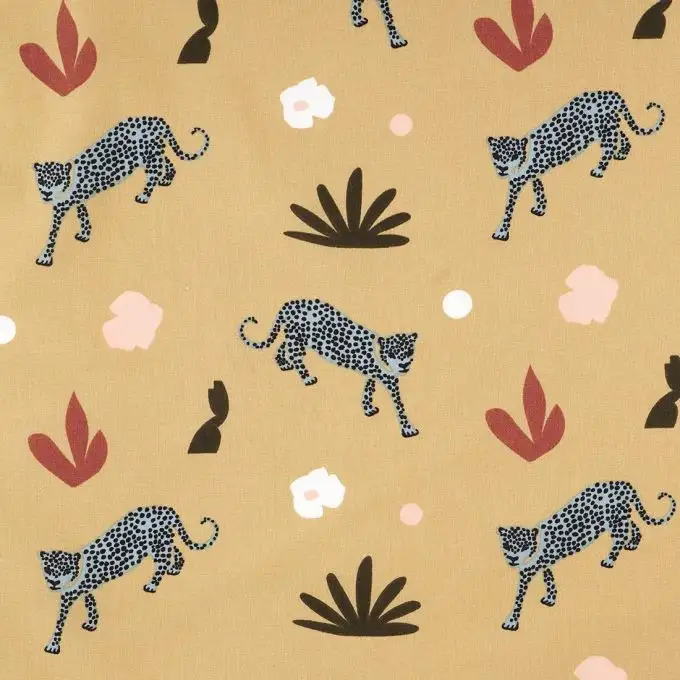 Popeline di cotone beige leopardi