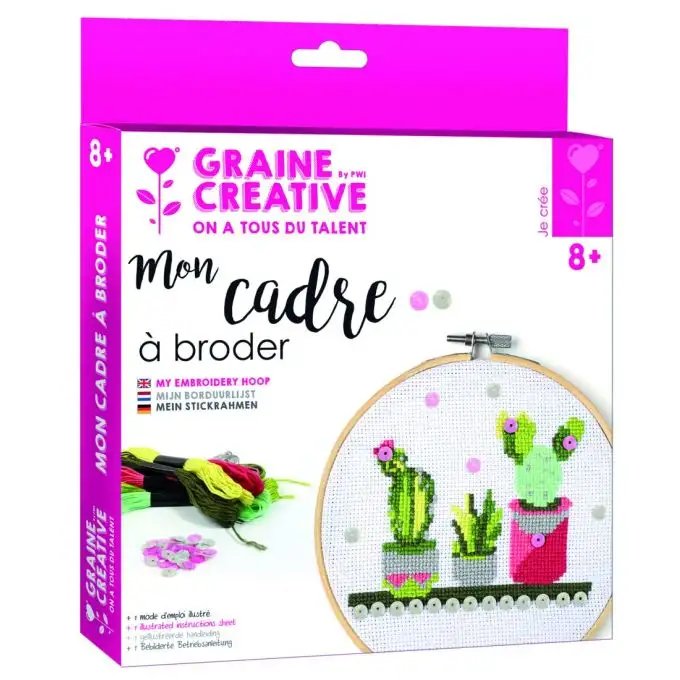 Kit tamburo da ricamo cactus in legno 155mm