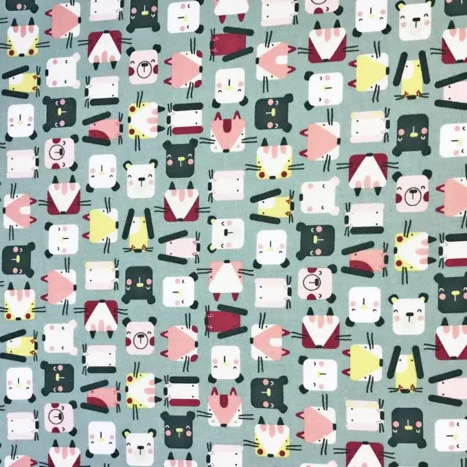 Tessuto cotone biologico animali verde menta