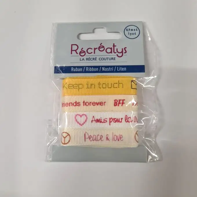 Set di 4 nastri decorativi con messaggi giallo e bianco