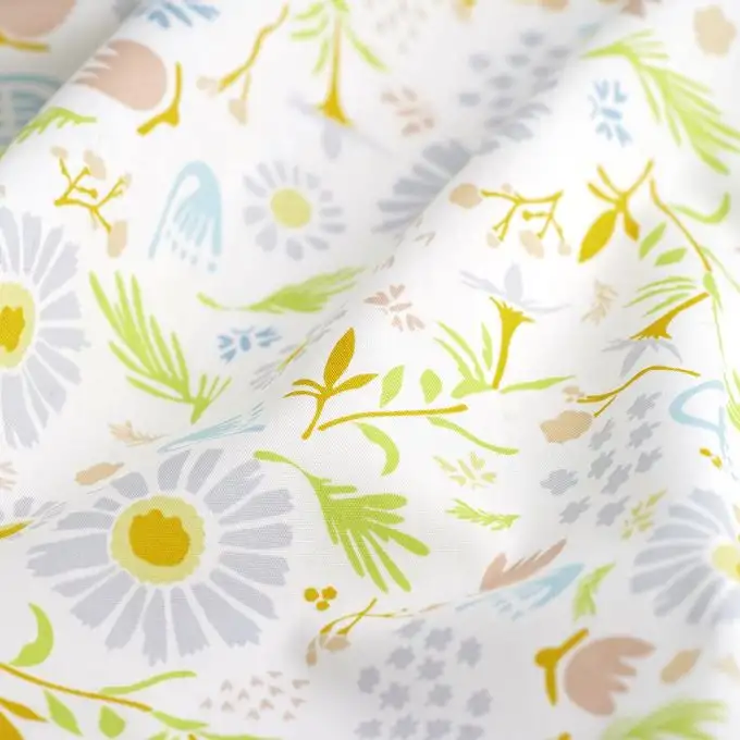 Popeline cotone margherita foglie bianco