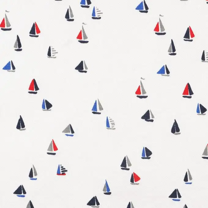 Tessuto satin cotone barche ecru
