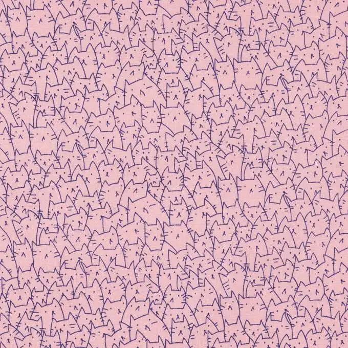 Tessuto popeline rosa gatti