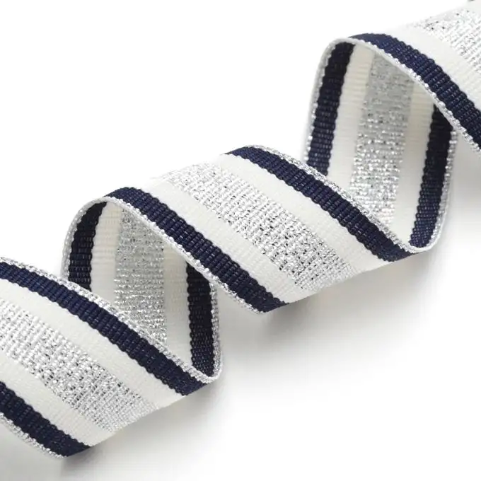 Nastro gros grain marino bianco e argento