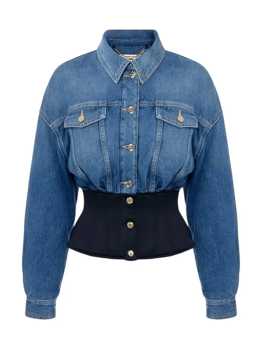 ELISABETTA FRANCHI Women's Jacket BJ40N56E2 EI1 BLUE DENIM/BLACK