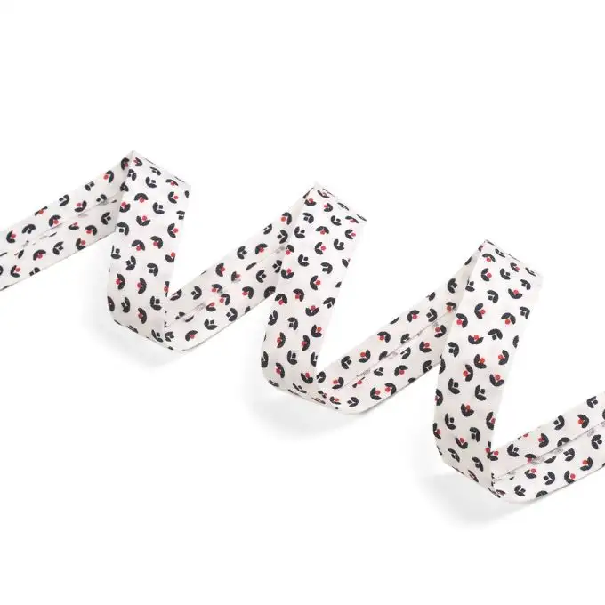 Biais in cotone stampa sisi blu marino e rosso su fondo ecru