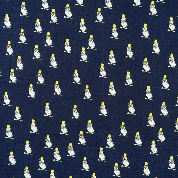 Tessuto popeline cotone gufi blu verde