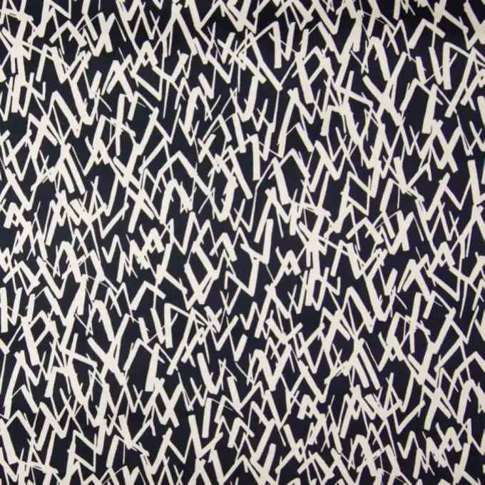 Tessuto raso cotone tratti scarabocchiati blu marino e bianco