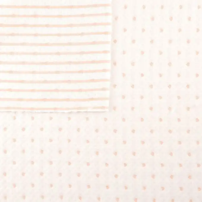 Tessuto trapuntato righe cuori ecru