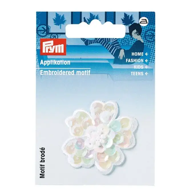 Applicazione termoadesiva fiore bianco con paillettes