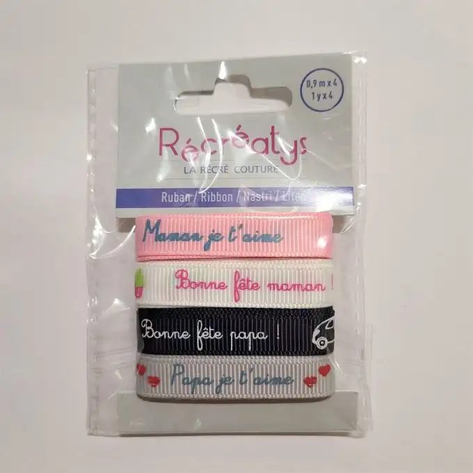 Lotto di 4 nastri con scritta Papa&Mamma 10mmx1m