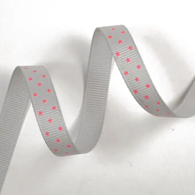 Nastro gros grain grigio con stelle rosa