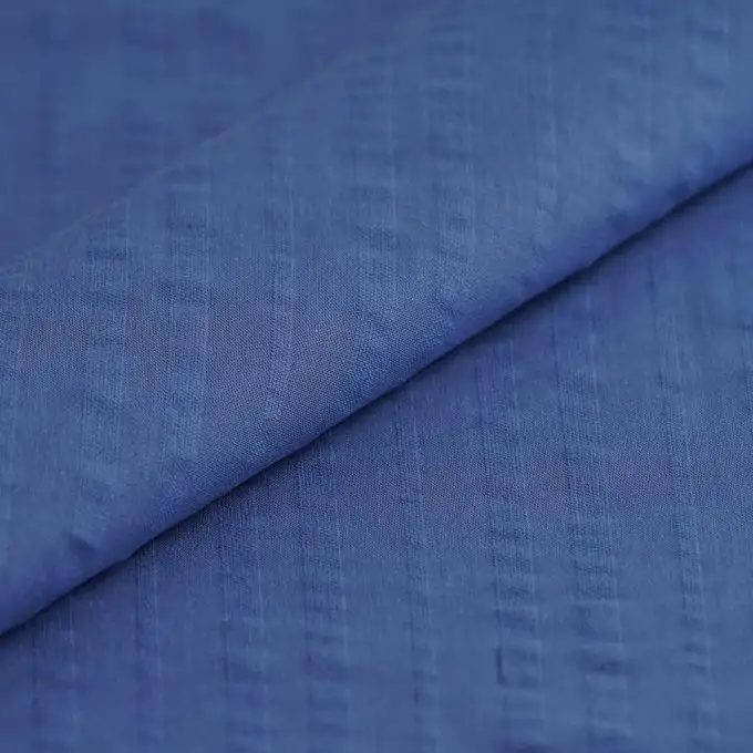Tessuto seersucker cotone blu