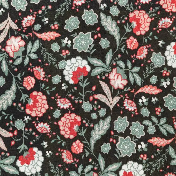 Campione fiori verdi e rossi sfondo nero