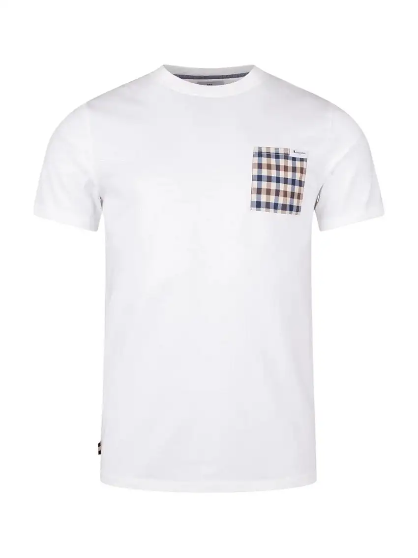 AQUASCUTUM Men's T-shirt ACTIVE CLUB CHECK POCKET T-SHIRT AA-B004-TS003 WHITE OPTICAL WHITE