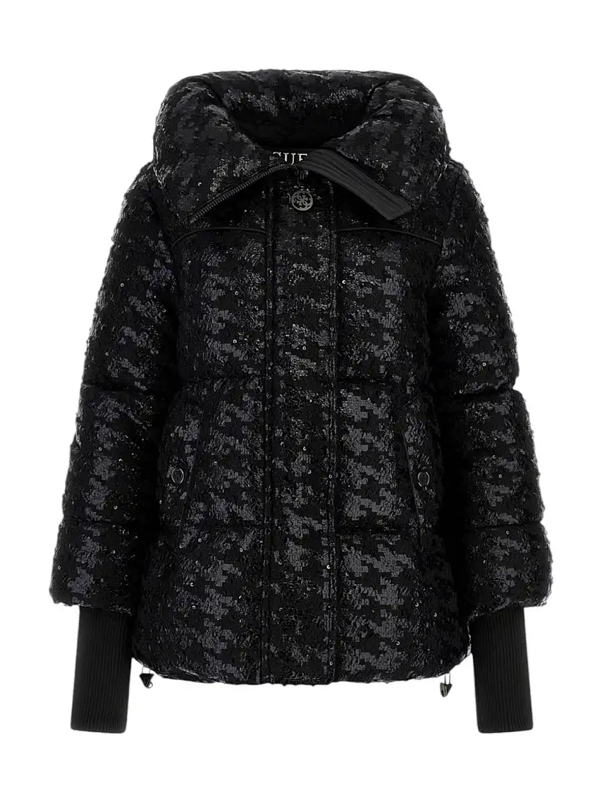 GUESS Piumino Donna MELIE HOUNDSTOOTH PUFFER W4BL57 WGL40 FS27 Nero