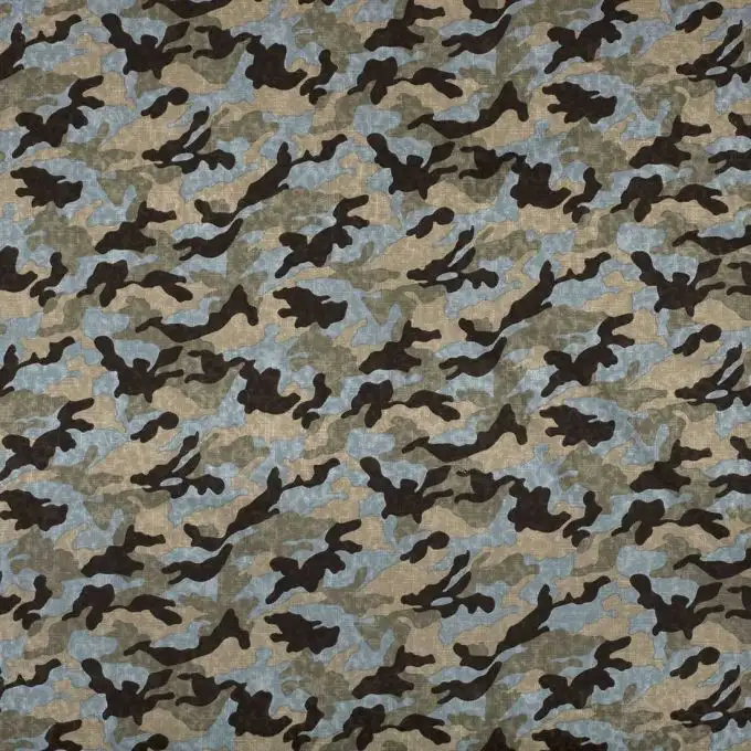 Tessuto tela di cotone camouflage blu e verde
