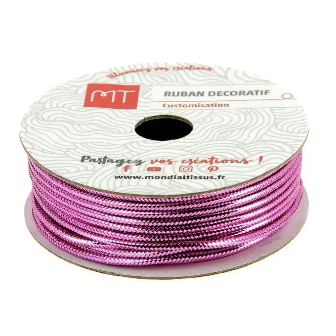 Bobina nastro corda lurex rosa 1.6 mm