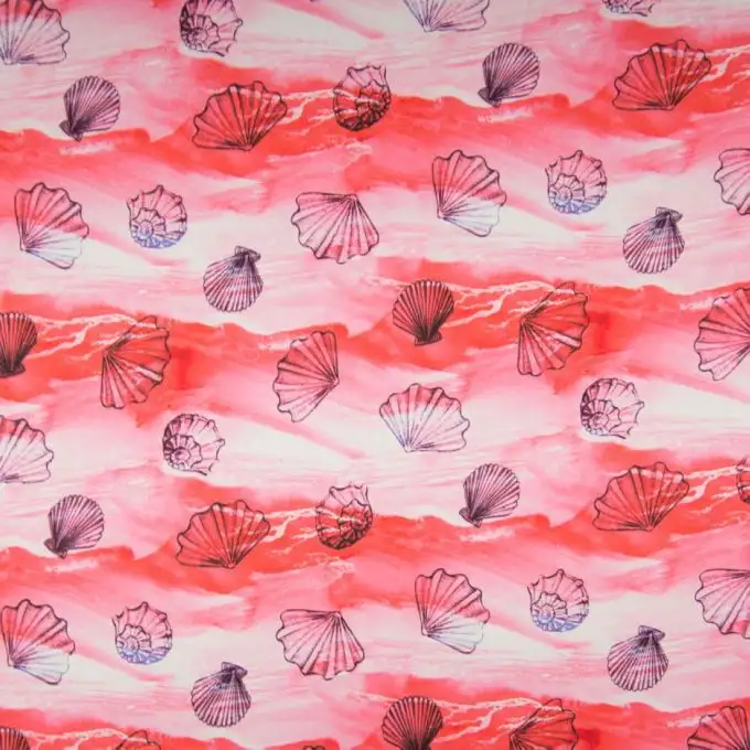 Tessuto raso poliestere stampato conchiglia sfondo corallo