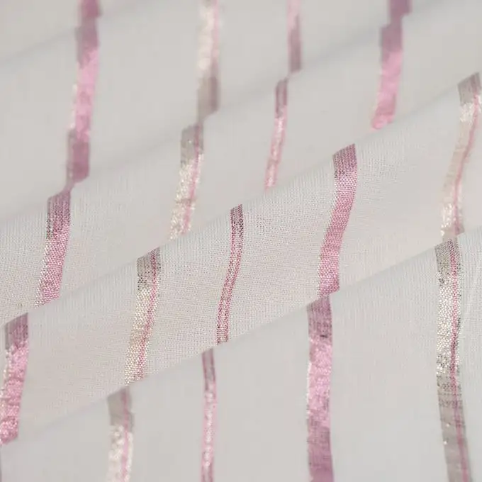 Tessuto velo di cotone righe brillanti ecru