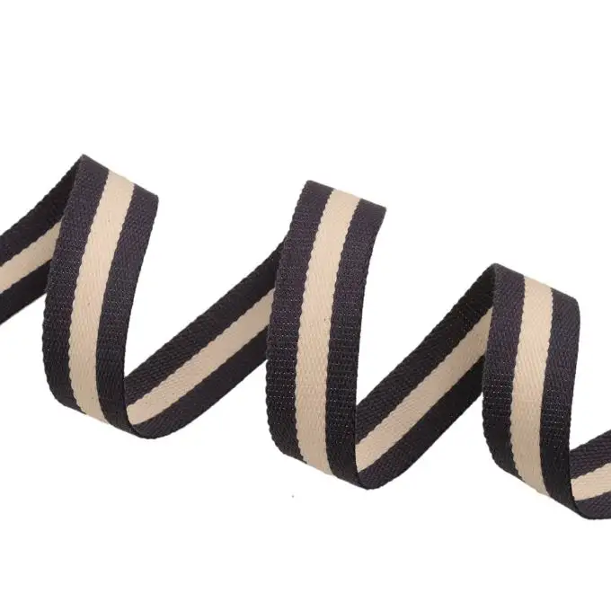 Cinturino per borsa a righe blu scuro e panna