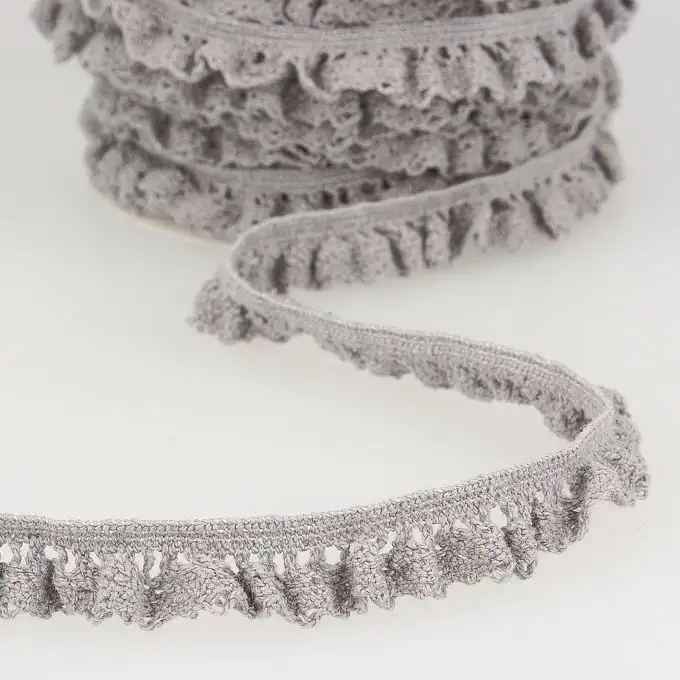 Elastico in cotone grigio con bordo in pizzo 15mm