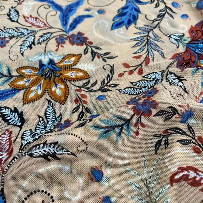 Tessuto rete mesh fogliame floreale nudo