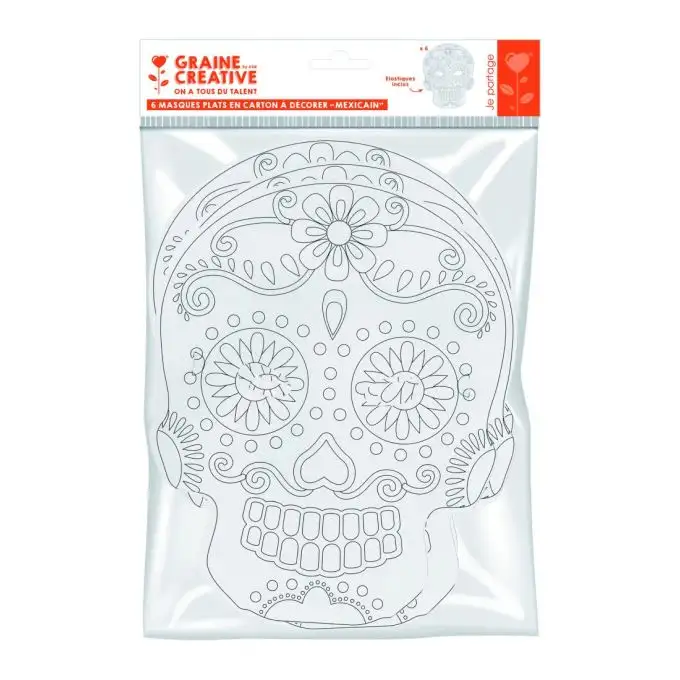 Bustina di 6 maschere piatte cartone - testa messicana 2