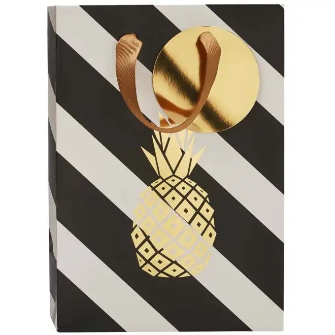 Borsa regalo piccola a righe con ananas dorato