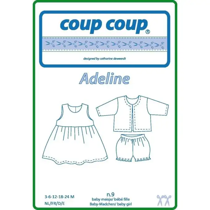 Modello per abbigliamento neonati vestito gilet pantaloni Adeline