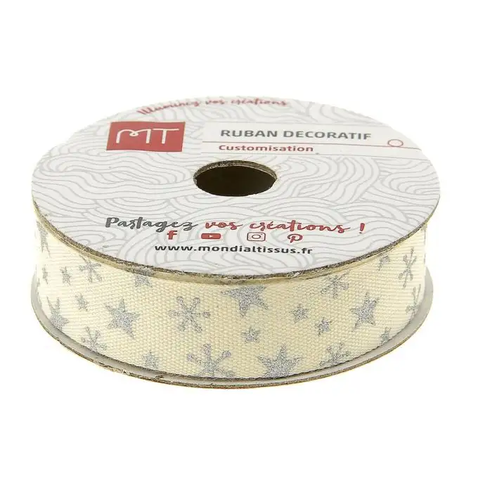 Bobina nastro ecru stelle grigie 16 mm