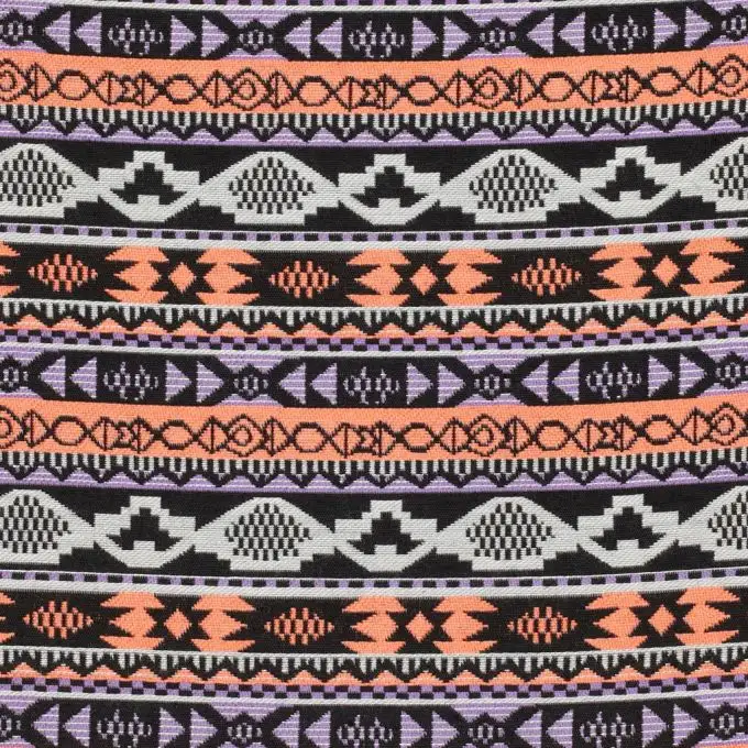 Tessuto jacquard ikat viola arancione fluo