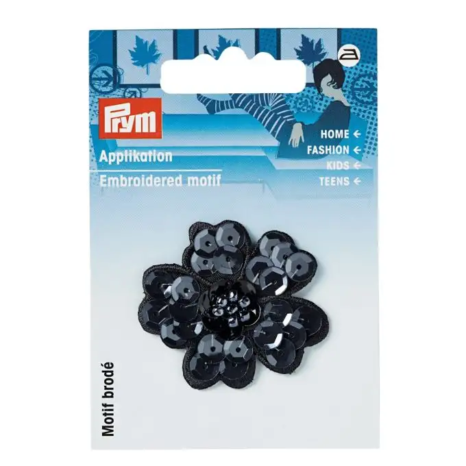 Applicazione termoadesiva fiore nero con glitter