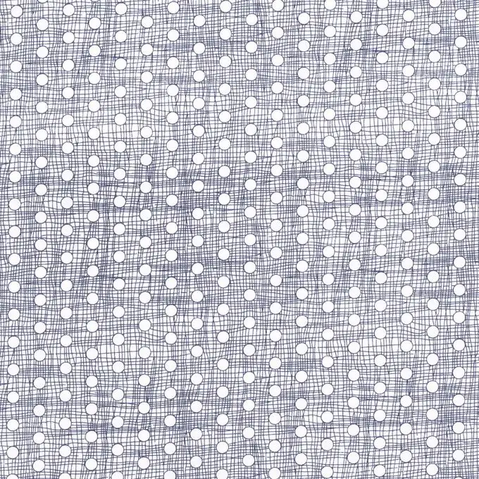 Tessuto popeline rete blu e bianco pois