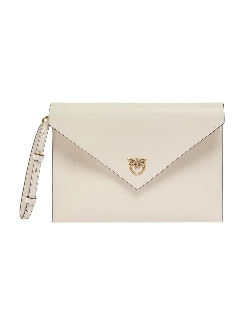 PINKO Pochette Donna FLAT PURSE HANDLE 104820-A0F1 Z14Q BIANCO SETA-ANTIQUE GOLD