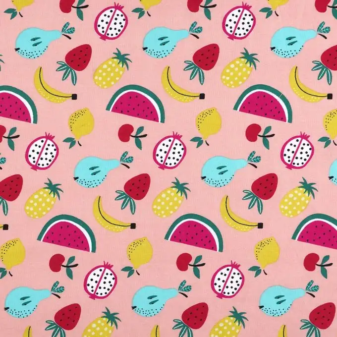 Tessuto popeline cotone rosa frutti