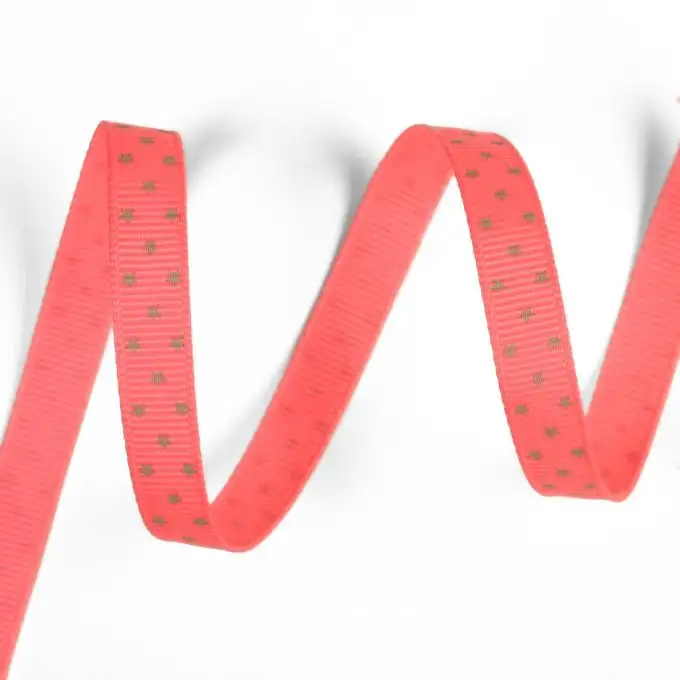 Nastro gros grain rosa con stelle taupe