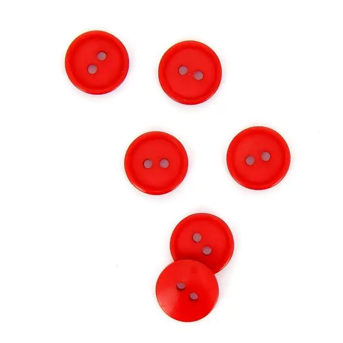 bottoni piatti 2 fori rosso 15 mm