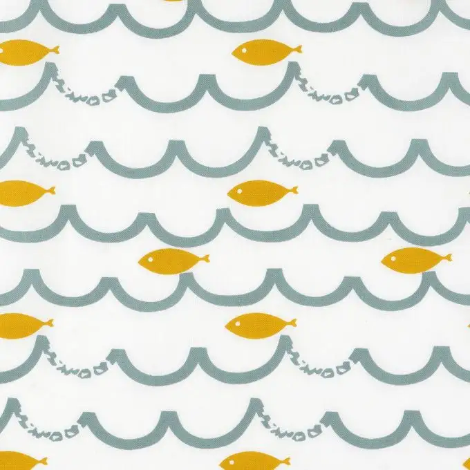 Tessuto popeline di cotone onde e pesci