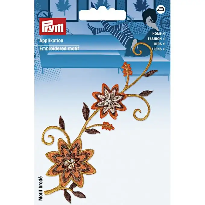 Applicazione termoadesiva fiori arancioni con perle