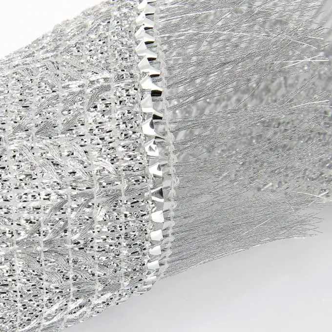 Galon largo con fina franja metalizada plata 65 mm