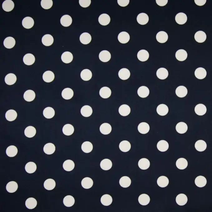 Tessuto raso cotone pois blu marino e bianco