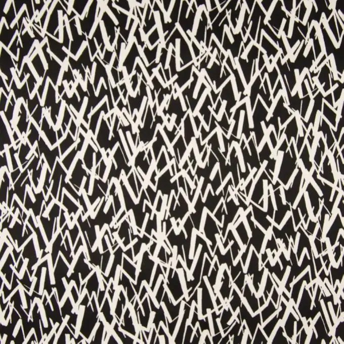Tessuto raso cotone tratti scarabocchiati nero e bianco