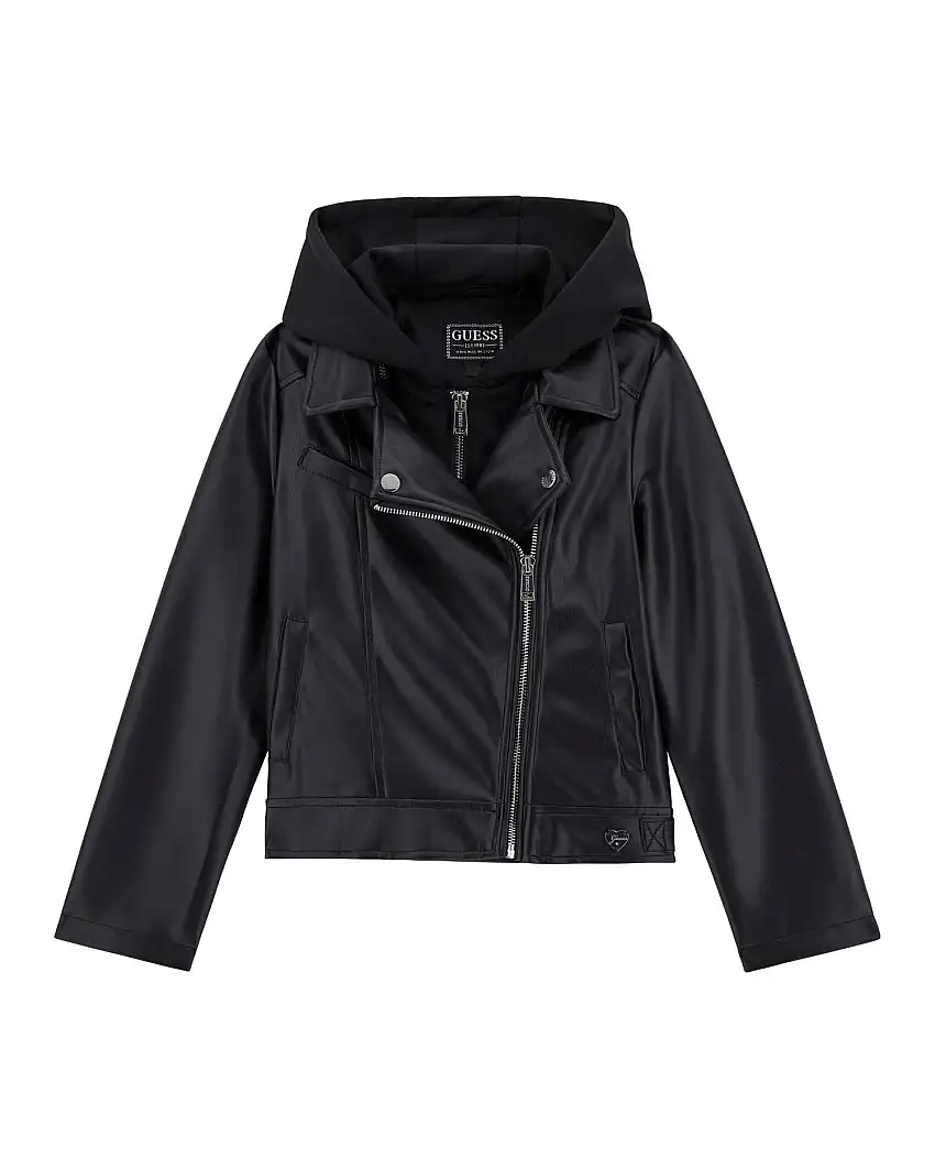 Chiodo Guess in ecopelle nera con cappuccio in felpa