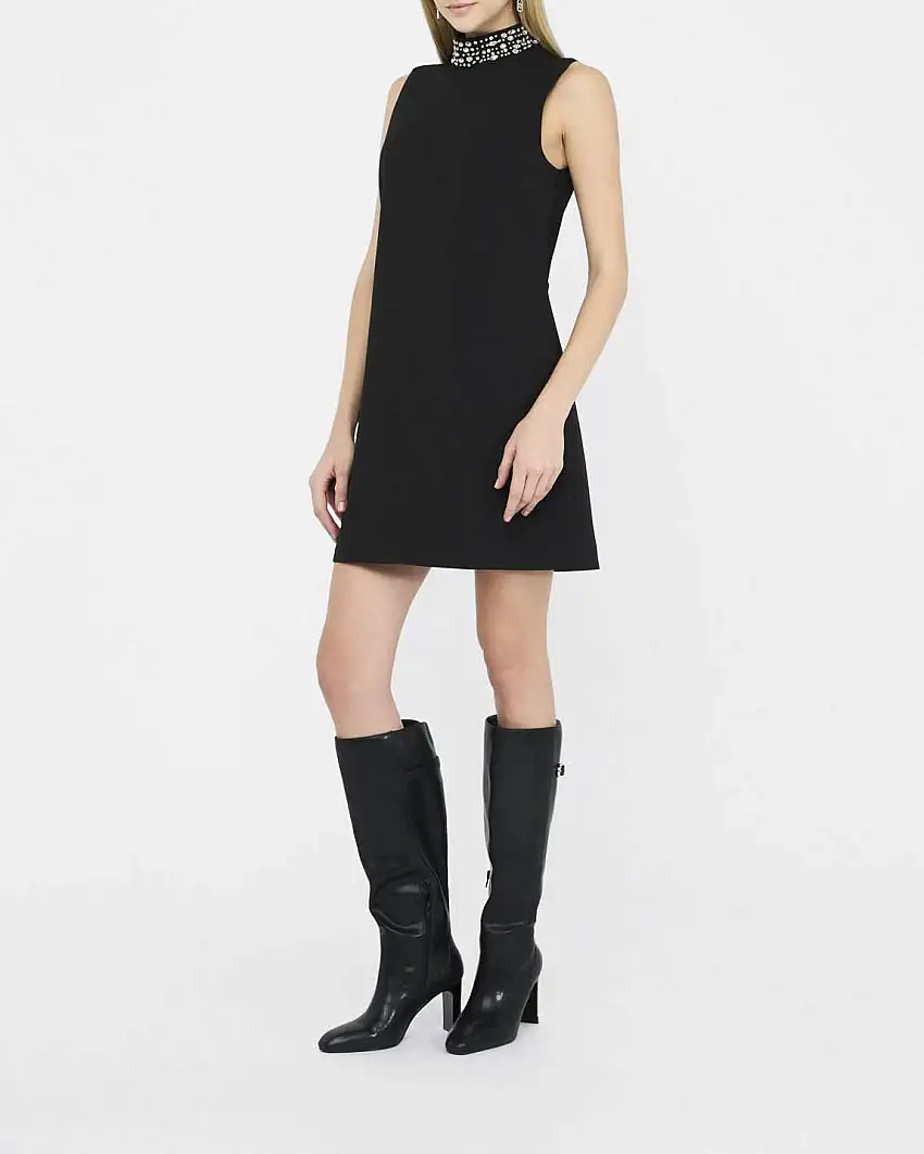 Abito corto Liu Jo nero tecnico con collo gioiello