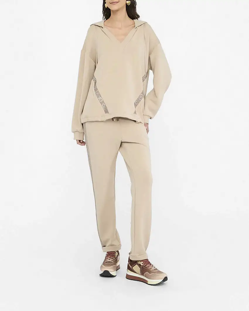 Pantaloni Liu Jo Sport beige in modal con banda laterale in rilievo