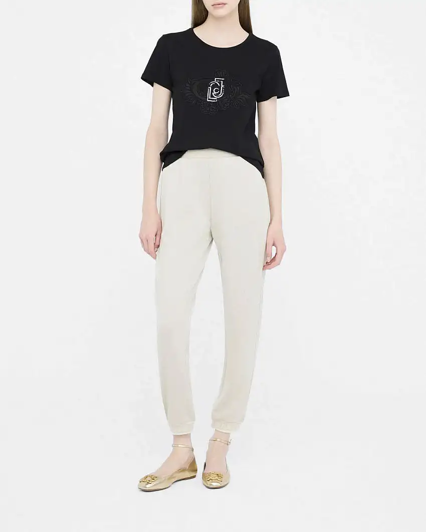 Pantaloni Liu Jo Sport oro in jersey lurex con logo in rilievo