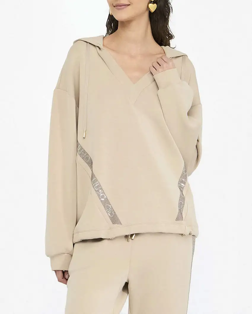 Felpa Liu Jo Sport beige in tessuto stretch con logo in rilievo