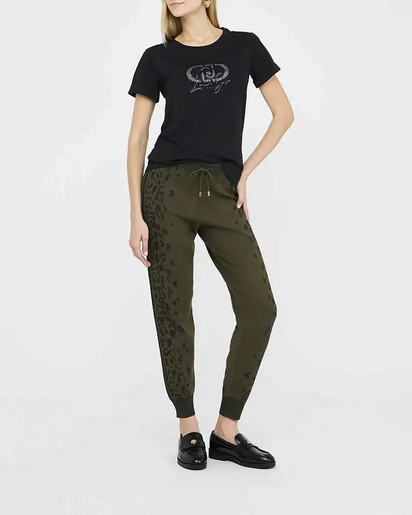 Pantaloni jogging Liu Jo Sport verde militare in maglia con motivo animalier